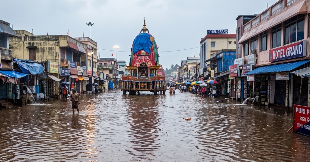 Heavy Overnight Rain Leaves Puri Waterlogged During Rath Yatra, Traffic Movement Hit